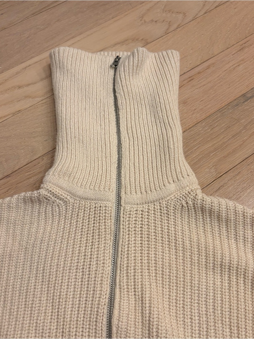 Everlane Cream Ribbed Zip-Up Sweater - Picture 4 of 6